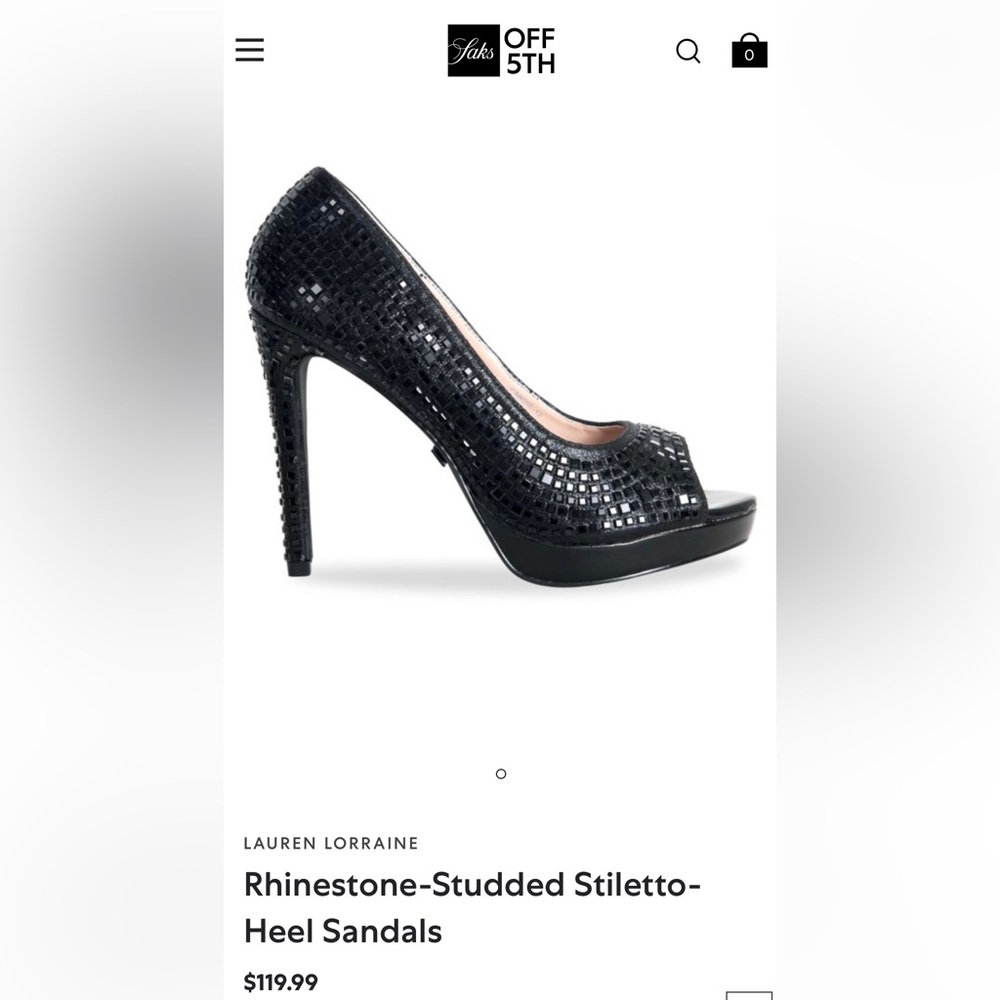 Lauren Lorraine rhinestone-studded stiletto black open toe pump